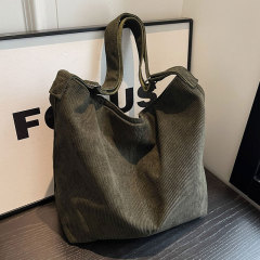 2024 New Japanese Style Simple Large Capacity Crossbody Bag Literary Solid Color Corduroy Student Commuting Shoulder Tote Bag