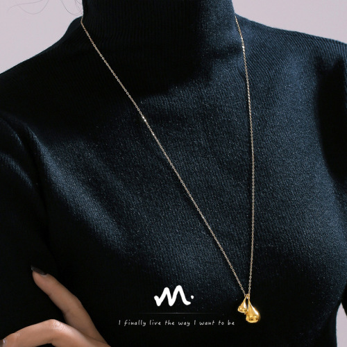 European and American chic Feng water drop pendant necklace women's new simple and versatile stainless steel gold-plated sweater chain jewelry wholesale