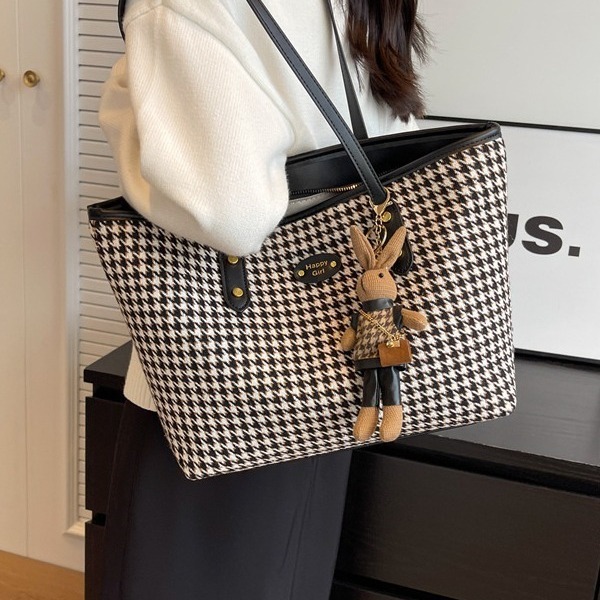 Cross-border bags women's bags large-capacity tote bags autumn and winter new fashion niche houndstooth shoulder handbags
