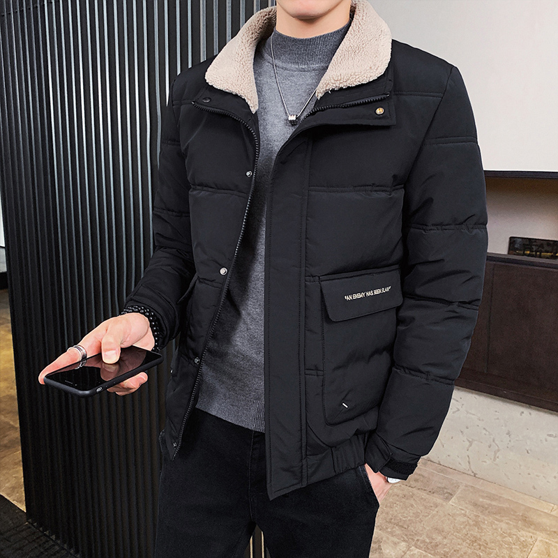 Winter men's coat fur collar cotton coat slim trend warm casual cotton coat lapel short cotton coat