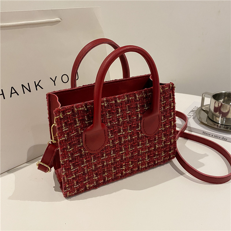 Simple Korean style handbag women's new trendy fashion plaid small square bag simple one-shoulder crossbody bag for women