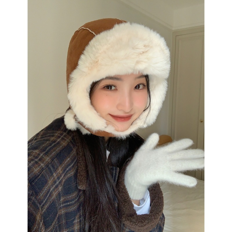 Autumn and winter sweet suede Lei Feng hat for women, versatile thickened plush ear protection, cold-proof flight hat, Northeast skiing