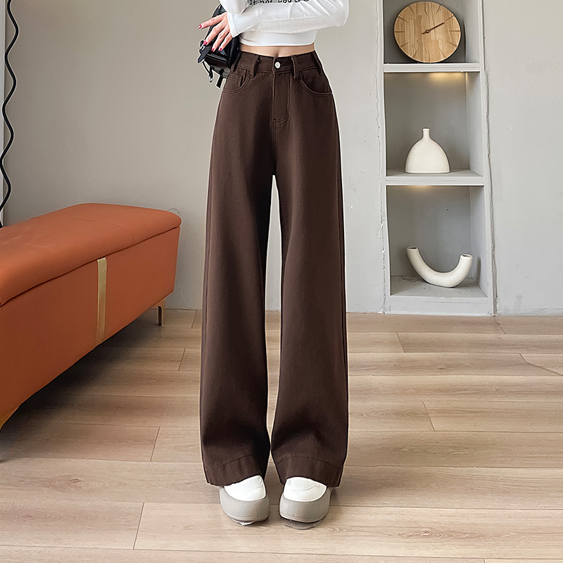 Maillard Ankola brown wide-leg jeans for women petite high-waist slim floor-length pants