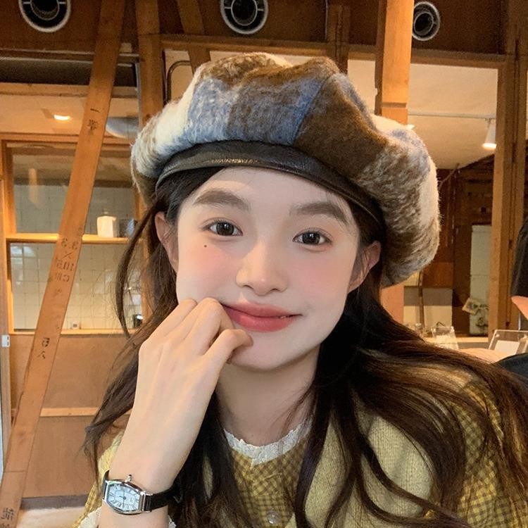 High-quality woolen beret, retro temperament, versatile British style painter's hat, large head circumference, autumn and winter octagonal newsboy hat
