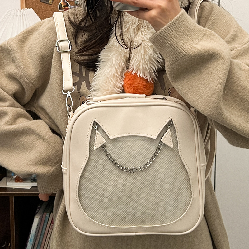 Japanese cute kitten transparent pain bag for women Korean style casual all-match portable crossbody baby bag PU mini backpack