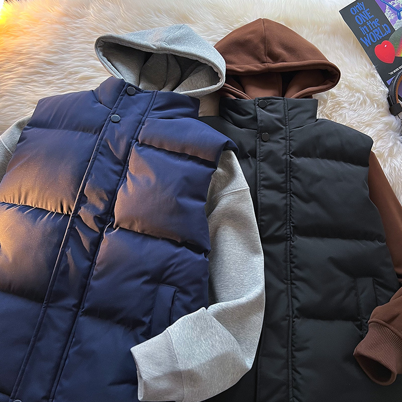Down cotton vest men's spring, autumn and winter new thickened outdoor warm outer vest