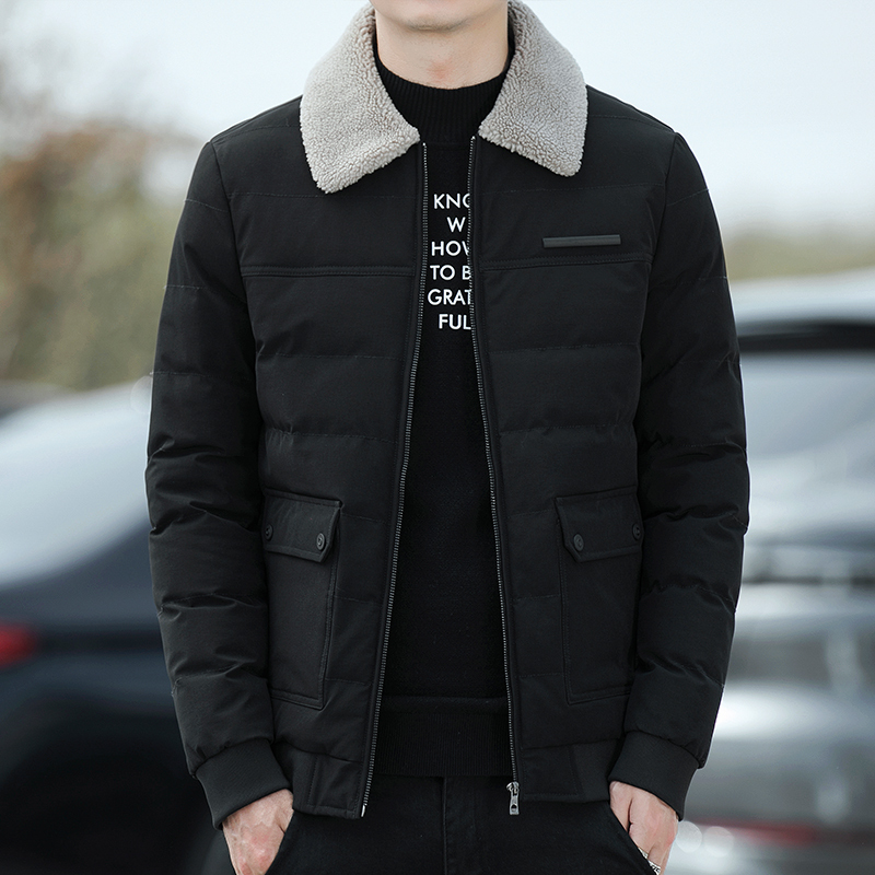 Winter men's lambswool lapel cotton coat short coat slim down cotton coat thickened cotton coat