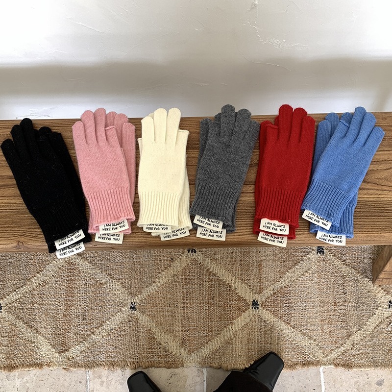 2024 new design wool solid color knitted half-finger wool gloves for women autumn and winter touch screen cold protection student writing protection
