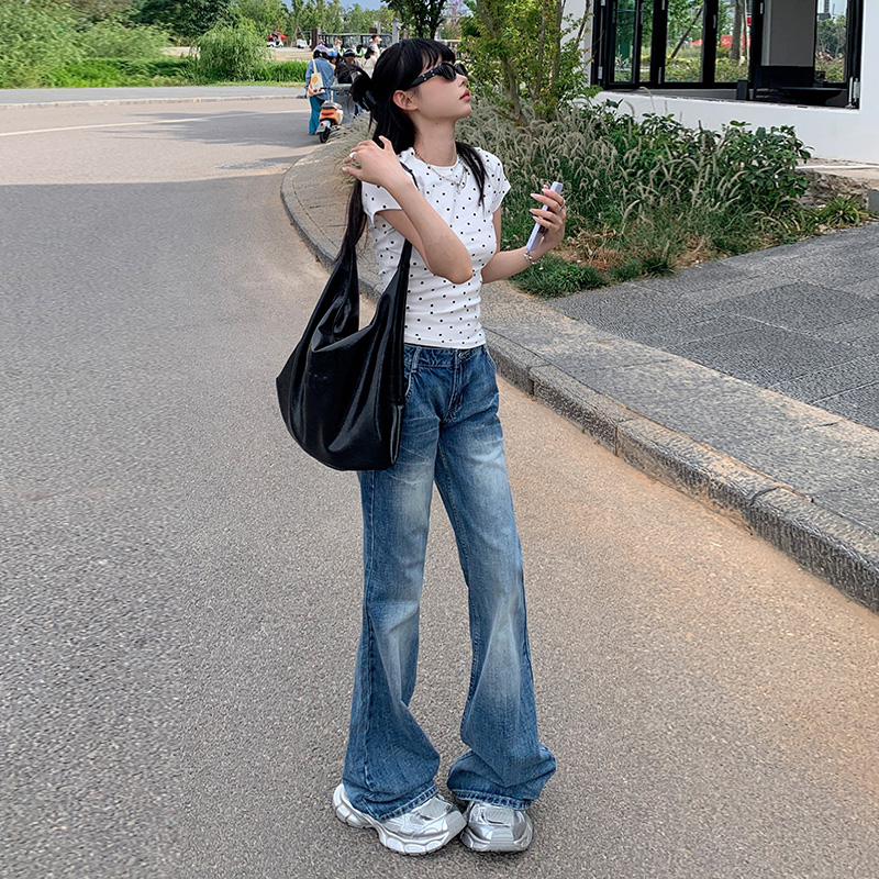 American Retro Hot Girl Low Waist Draping Versatile Flared Jeans Women's Long Pants