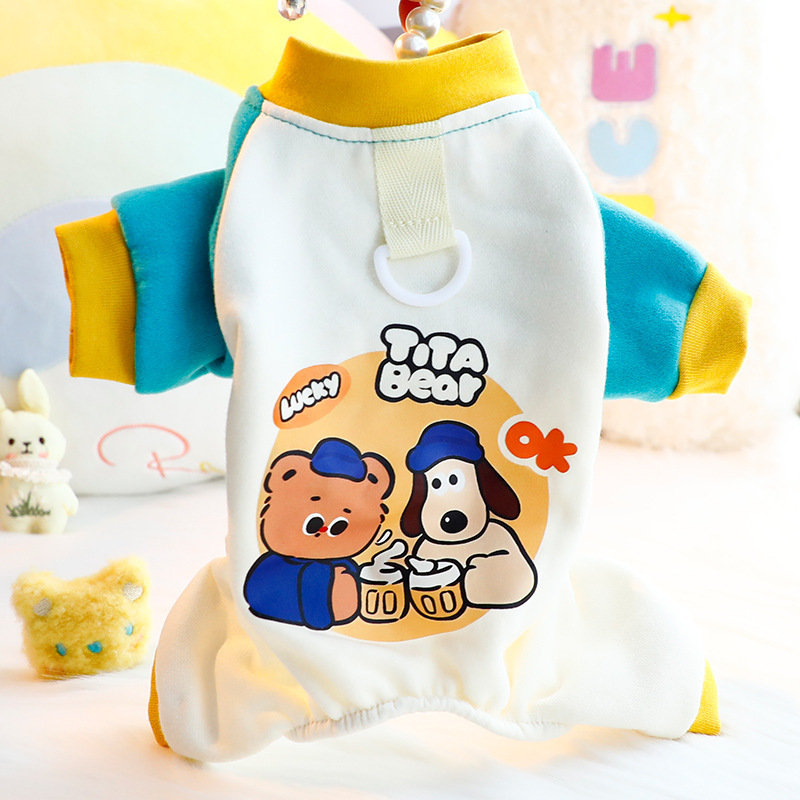 Dog clothes, autumn and winter clothes, four-legged clothes, fleece sweatshirts, cute cartoon traction small dogs, Teddy pets 6324