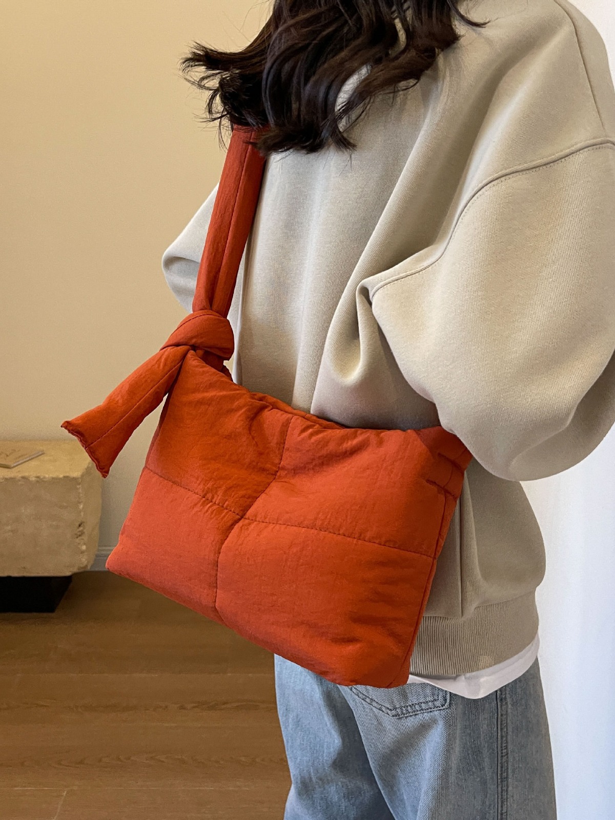 Korean style cotton bag, simple small square bag, nylon cloth messenger bag, solid color crossbody bag, female commuter large capacity shoulder bag