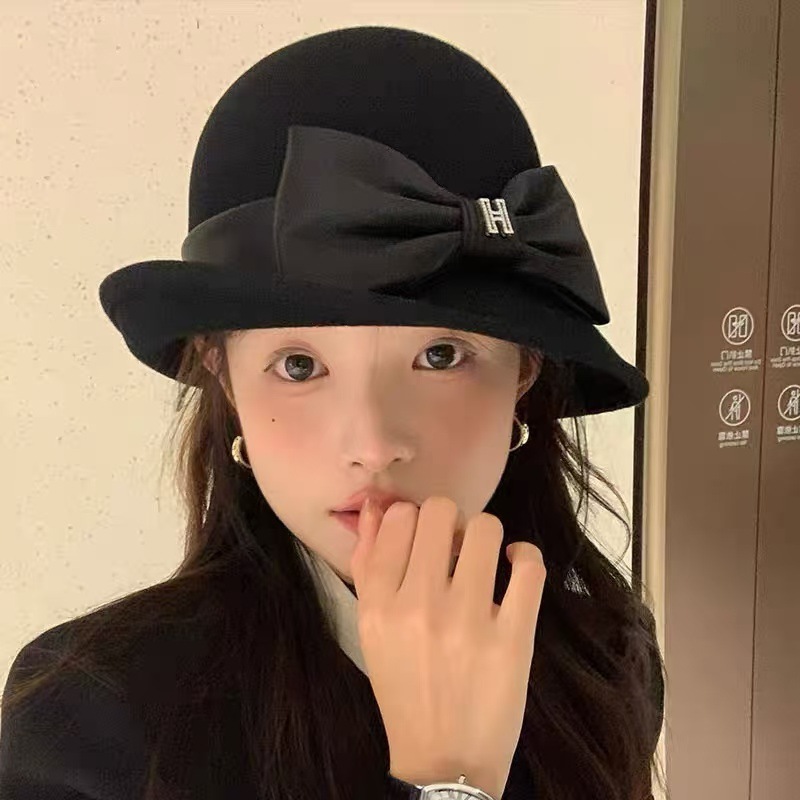 Exquisite socialite daughter~Australian woolen front-brim fisherman hat, fashionable and elegant small-brim basin hat in autumn and winter