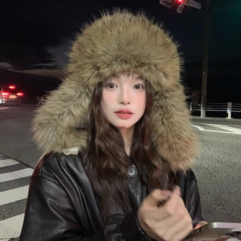 Large head circumference outdoor windproof Lei Feng hat Northeast travel cycling cold protection and warmth thickened plush ear protection hat winter