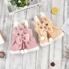 New product in stock, cute corduroy bear suspender skirt, princess style bow, autumn and winter small dog pet clothes