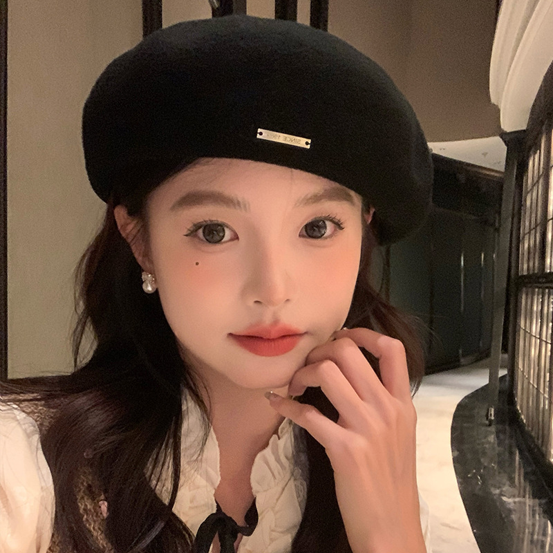 2024 new high-quality three-dimensional woolen beret hat with small face, large head circumference and versatile cloud painter hat
