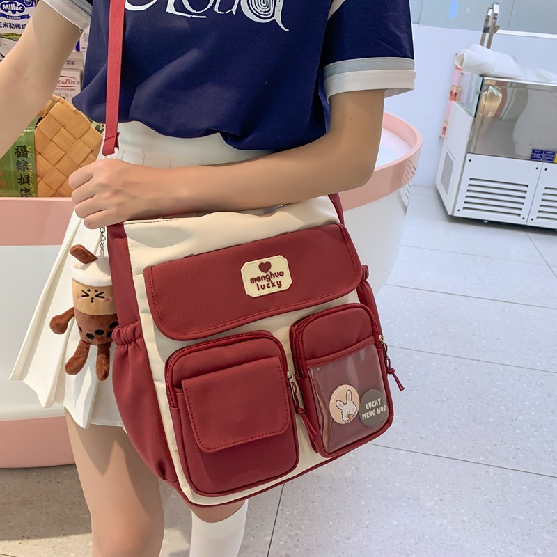 New retro contrast color large-capacity shoulder bag soft girl girl portable crossbody bag high-looking student tutoring bag