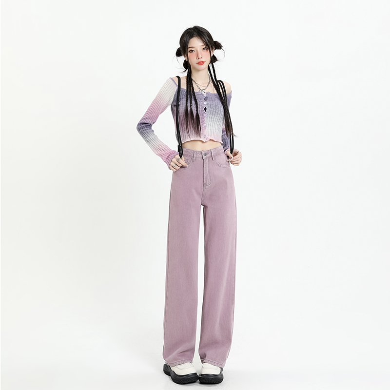 Women's multi-color wide-leg pants high-waisted new slim denim floor-length pants