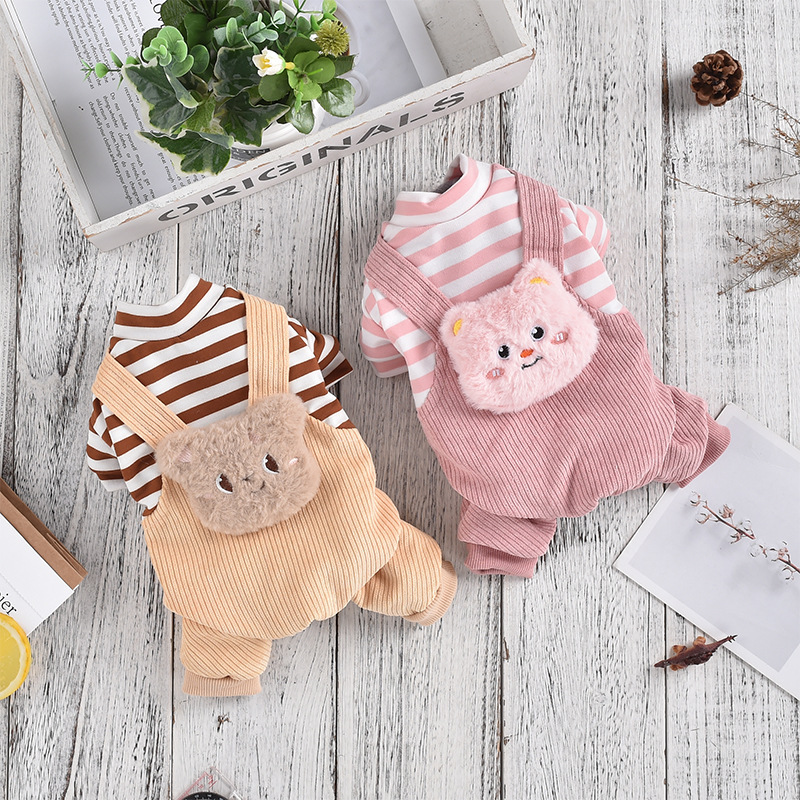 Red Red Pet Effido New Product Four-legged Cute Doll Corduroy Overalls Ready-made Plus Velvet Autumn and Winter Dog Clothes