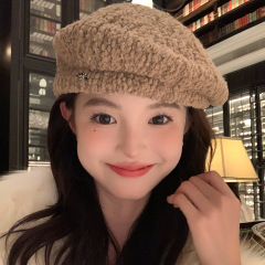 Autumn and winter Korean version of lambswool beret for women, versatile, versatile, painter's hat, Japanese style, large head circumference, trendy hat