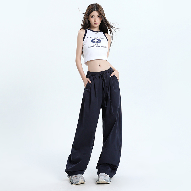 American retro lace-up puffy breathing pants milk pants airy casual wide-leg overalls