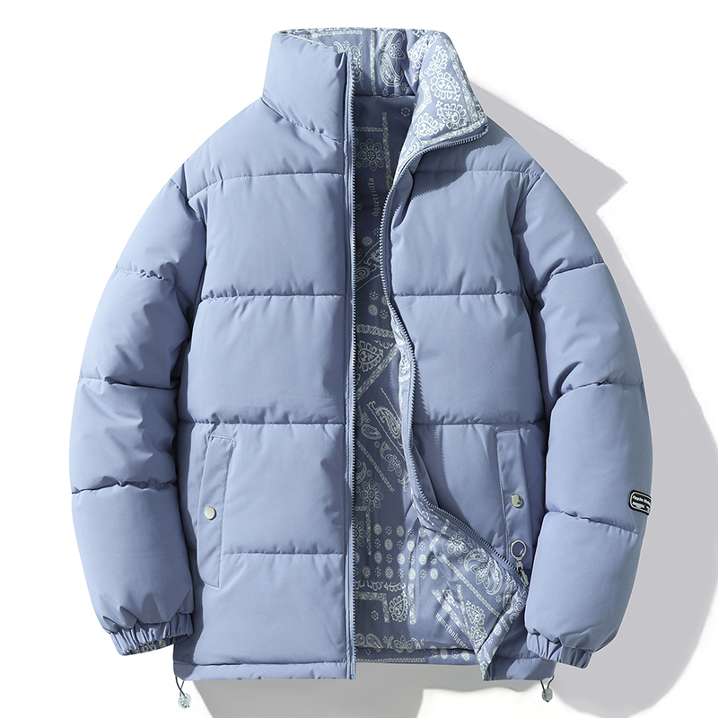 Reversible down jacket, thickened men's casual jacket, loose large size stand-up cotton jacket
