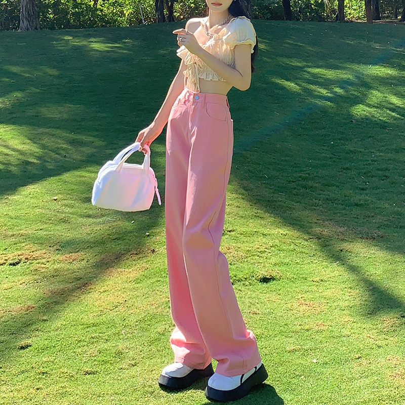 Colorful wide-leg pants for women, high-waisted slim straight jeans, American high street pants