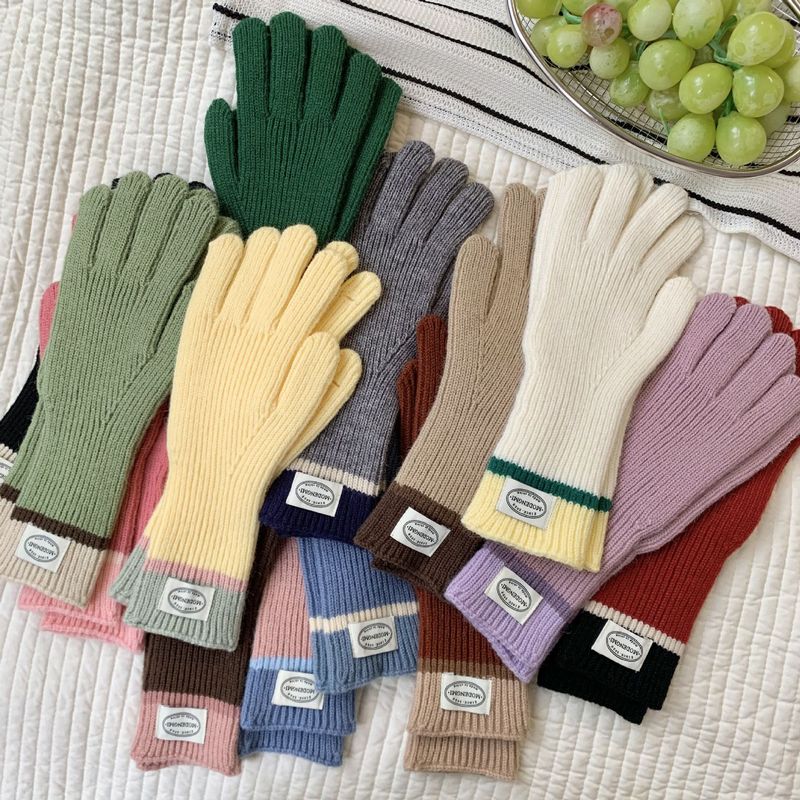 Gloves thickened and lengthened 2024 autumn and winter style color-blocked split fingers and missing fingers touch screen cycling warm knitted gloves wholesale