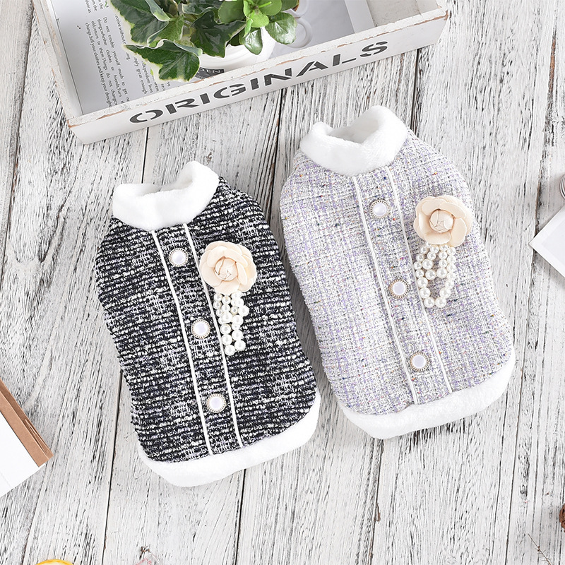 New pet dog autumn and winter warm cotton coat small fragrant lady style coat small and medium dog clothes cat dachshund