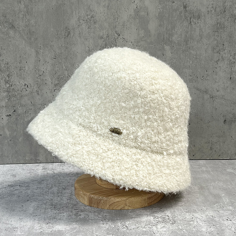High-quality plain face-covering bucket hat for women, autumn and winter wool fisherman hat, warm ear protection basin hat, versatile, small face