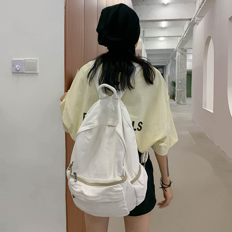 2024 New Canvas Korean Solid Color Casual Fashion Lazy Large Capacity Versatile Simple College Style Backpack