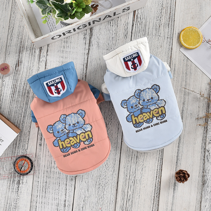 Honghong Pet New Product Cross-border Windproof and Waterproof Happy Bear Two-legged Cotton Clothes Cartoon Teddy Schnauzer Bear Clothes