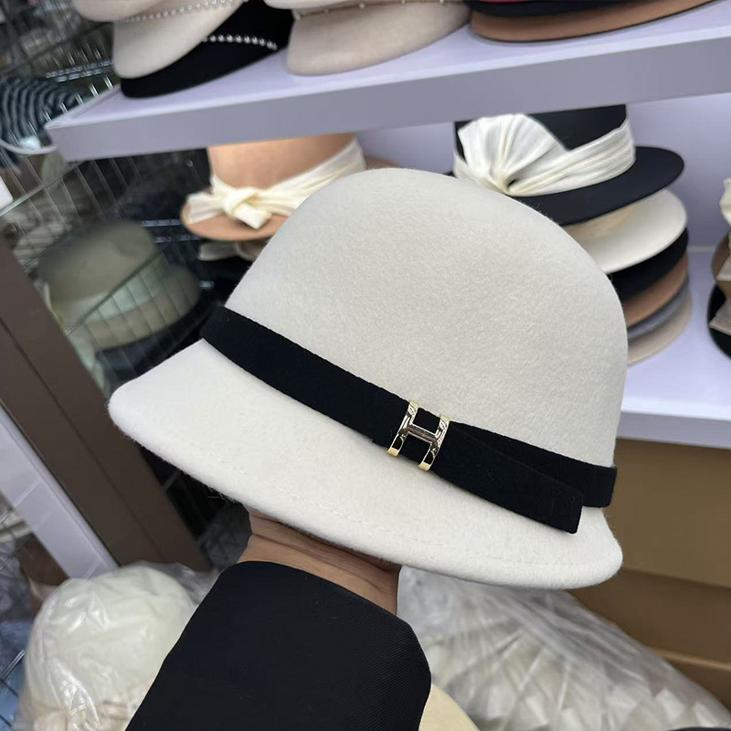 Hepburn style irregular small brim wool fisherman hat women's French retro hat autumn and winter small fragrance basin hat trend