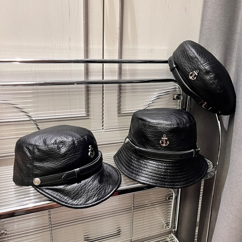 New and popular all year round super soft pebbled imitation lambskin leather full hat type leather buckle high quality leather hat trend