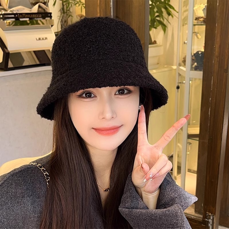 Lamb velvet hat women's winter style 2024 new fisherman hat women's autumn and winter plush versatile cold-proof and warm basin hat