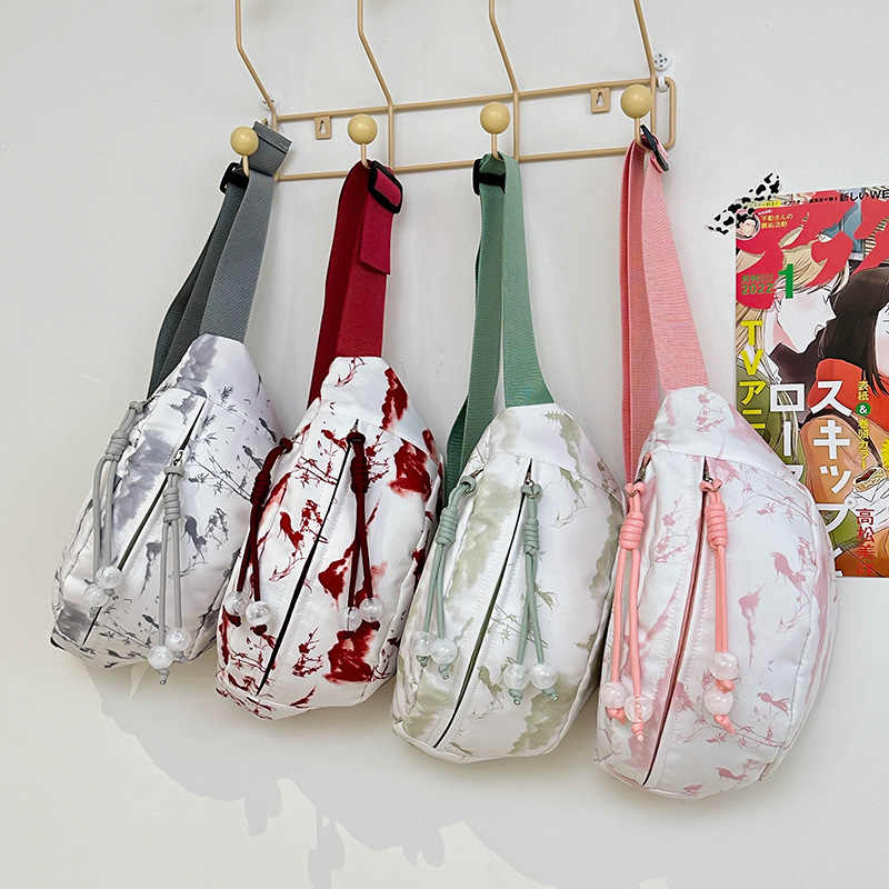 Women's bag ink print chest bag niche design casual and versatile shoulder bag waist bag sports commuter crossbody bag