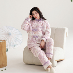 New winter women's Chinese-style Tang suit, quilted and velvet thickened women's pajamas, home wear set