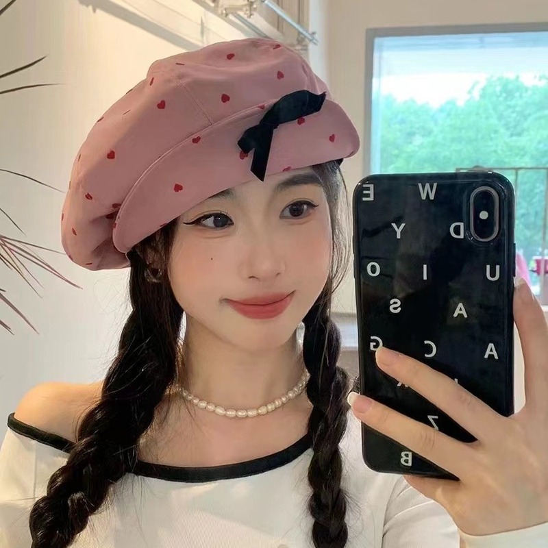 Japanese sweet and cute bow beret hat for women spring and autumn fashion casual painter pumpkin hat cloud hat