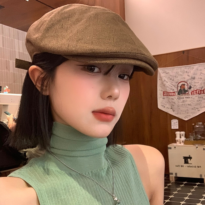 American retro hottie cotton and linen forward hat women's summer thin literary and versatile street face small beret hat fashion