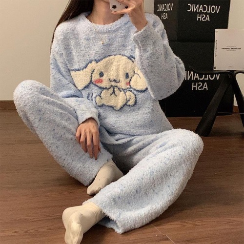 Cinnamon Dog KT Cat Soft Pajamas Women's Autumn and Winter Half Velvet Thickened Student Cartoon Warm Home Clothing Set