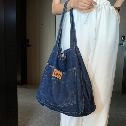 Joe Gosha's new denim shoulder bag women's casual simple large-capacity open shopping bag trendy armpit bag