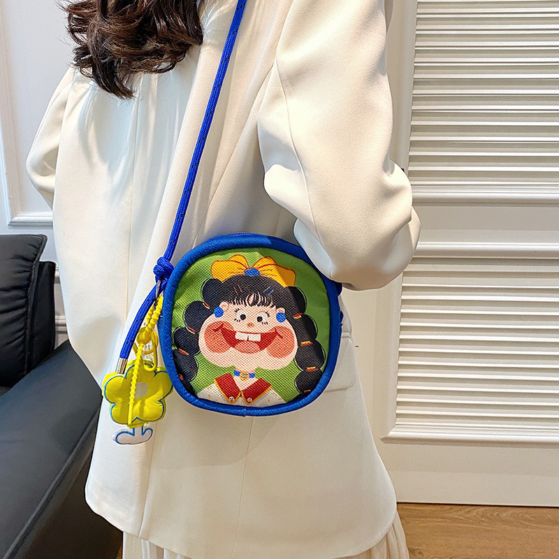 Niche illustration design small round bag for women 2024 new style graffiti personality funny small square bag single shoulder crossbody bag