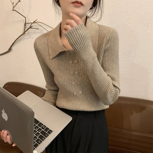 Designed inner sweater bottoming shirt for women in autumn and winter, high-end slim new style knitted polo collar top
