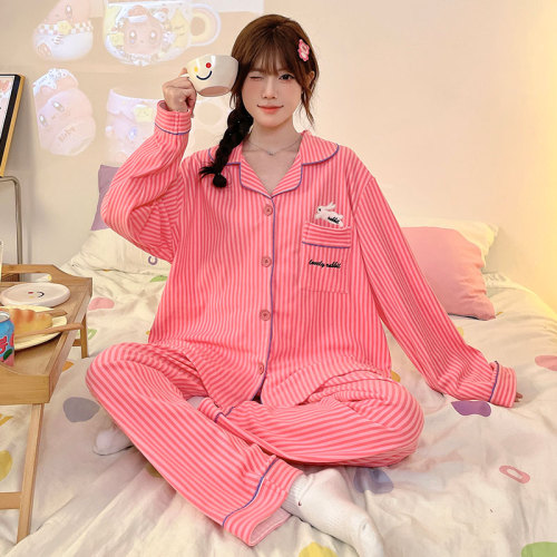 DeRong pajamas for women winter warm long-sleeved cartoon cute home clothes two-piece suit Internet celebrity