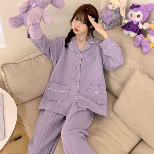 Pajamas for women winter long-sleeved air sandwich thickened sweet and cute home wear set internet celebrity