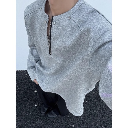 Design sense deconstructed splicing long-sleeved T-shirt for men and women autumn cleanfit half-zip bottoming shirt