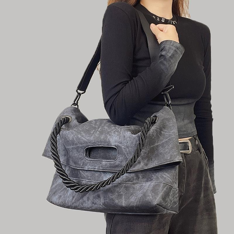 New imitation denim soft leather tote bag for women A4 for class commuting large capacity crossbody bag commuting large shoulder bag