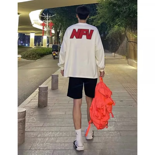 American heavyweight pure cotton letter printed long-sleeved T-shirt for men spring, autumn and winter new loose round neck top bottoming shirt