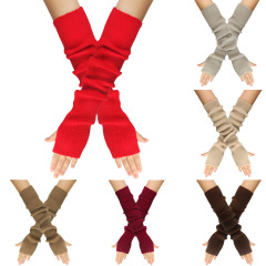 Women's woolen gloves warm solid color acrylic extended arm sleeves long finger-piercing sleeves with exposed fingers