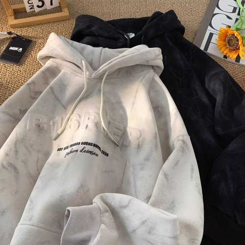 Hooded sweatshirt for men and women, spring and autumn new American retro letter print trendy brand loose casual plus velvet thickened jacket