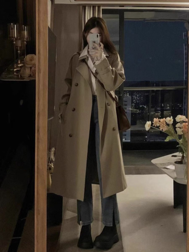 Windbreaker women's autumn new Korean style small medium-length coat temperament British style high-end coat